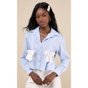 New DREAM Sister Jane Blue Eyes Bow Shirt Oversized Small NWT $145